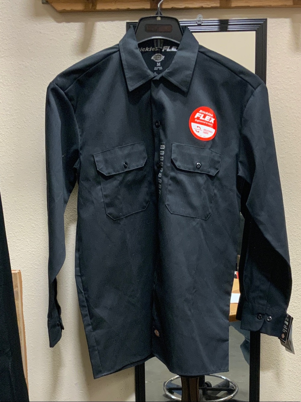 Dickies Black Long-Sleeve Work Shirt with Chest Pockets